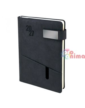 Бележник с дати 2027 с плочка | магнит и джоб за GSM 14.5 × 21 cm Черен
