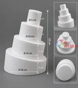 Основа за торта от стиропор 4 етажа ф 5, 10, 15, 20 cm h 23 cm Наклонена